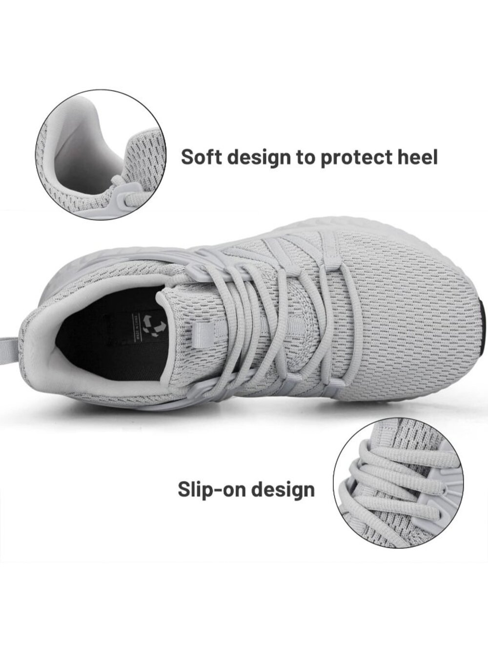 Women's Grey Mesh Walking Tennis Lightweight Casual Lace-Up Slip On Sneaker - Picture 3 of 5